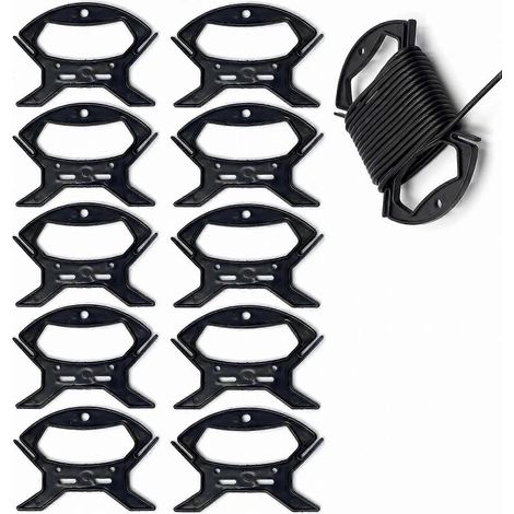 Lot de 10 enrouleurs de câble miniatures plastique noir pour guirlandes lumineuses, rallonges, rangement câbles maison bureau garage camping-car (1/5)