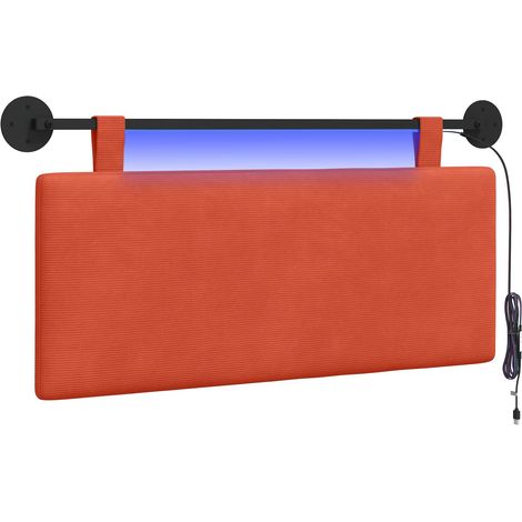 Testiera Testata del letto sospesa Con luce LED Rosso Arancio Tessuto in Cords (1/5)