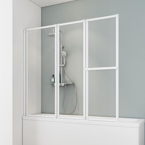 Schulte Duschwand, 3-teilig faltbar mit Handtuchhalter - Breite: 151 cm, Höhe: 140 cm, Glas: 5 mm Sicherheitsglas Klar Hell, Profil: Alpin Weiß (1/2)