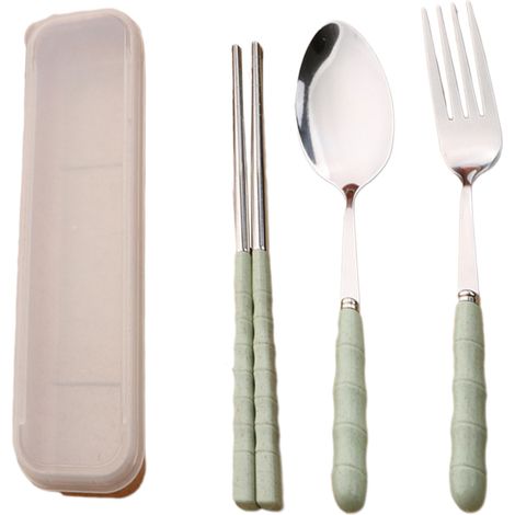 Couverts De Voyage - Fourchette Cuillère Baguettes En Acier Inoxydable - Kit Portable Pour Camping Bureau Pique-Nique - Lot De 1 (1/5)