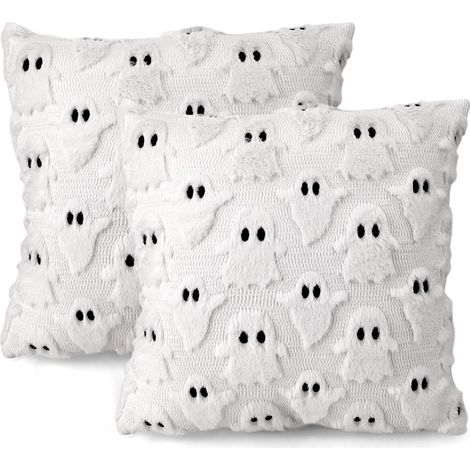 Set di 2 federe per cuscini di Halloween, 45x45 cm, divertenti federe con fantasmi, federe in peluche per Halloween, decorazioni a tema fantasmi (1/5)