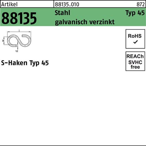 S-Haken Art. 45 Stahl 40 mm galvanisch verzinkt gal Zn S 100 Stk (1/2)