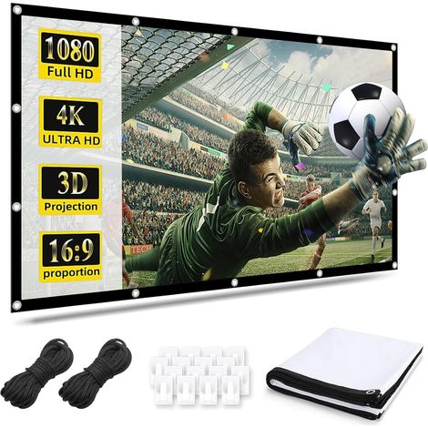 Toile de projection 100" 220 x 124 cm 16:9 Toile de projecteur 4K HD anti-plis, projection double face, portable et pliable, pour bureau, camping et home cinéma (16:9-100") (1/5)