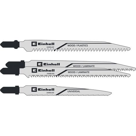 Original Einhell 4-tlg. Sägeblatt-Set (Stichsägen-Zubehör, T-Schaft, für Holz und Metall, inkl. 3x Sägeblatt für Holz und 1x Sägeblatt für Metall, ideal für Akku-Geräte) (1/2)