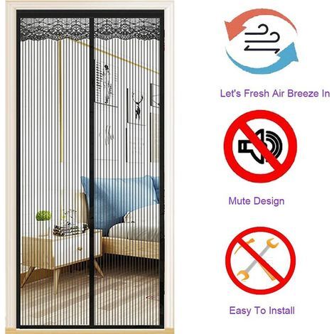 GENERIC-Moustiquaire Magnétique Porte 90x230cm,Moustiquaire Porte en Fibre de Verre,Rideaux Anti Mouches pour Porte Fermeture Automatique Maille Ultra Fine sans Perçage(Noir) (1/5)