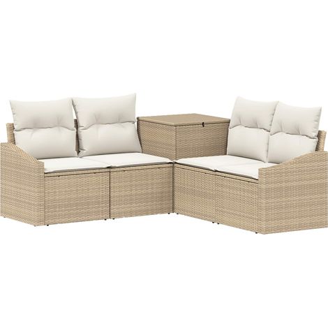 Sofa Set 5 stk. Beige und Cremeweiß Polyrattan und Stahl vidaXL (1/5)