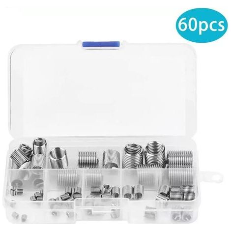 60 pièces douilles filetées en acier inoxydable M3 à M12, douilles hélicoïdales pour réparation de filetages, kit complet avec tarauds inclus (1/4)