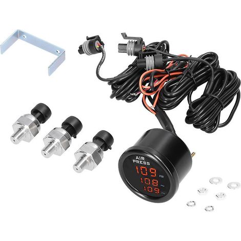 Digitales LED-Luftdruckmessgerät mit Dreifachanzeige für Luftfederung, 0-220 PSI, mit 3 1/8-NPT-Sensoren