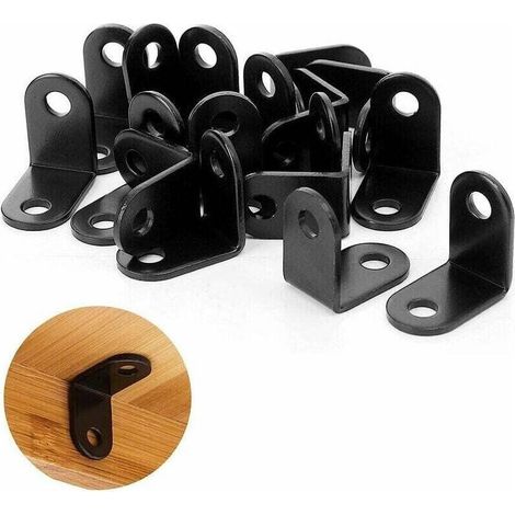 Paquete de 20 soportes de fijación negros pequeños, soporte metálico de 26 x 26 mm para fijar y reparar muebles, reforzar juntas (1/4)