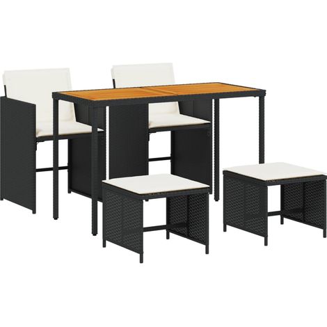 Set de muebles jardín 5 pzas con cojines ratán sintético negro vidaXL