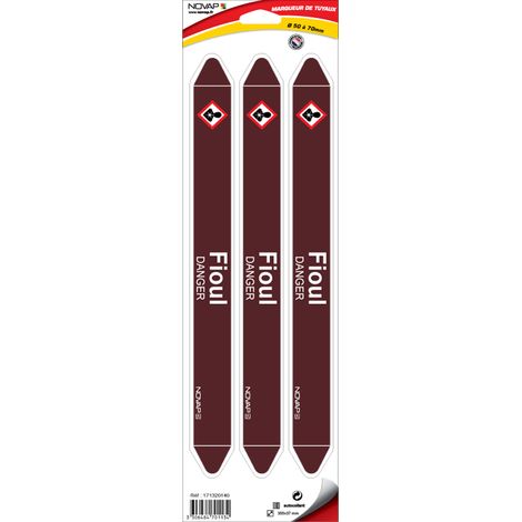 Planche de 3 marqueurs de tuyauterie 355 x 37 mm pour Ø 50 à 70 mm - Fioul - 4701134