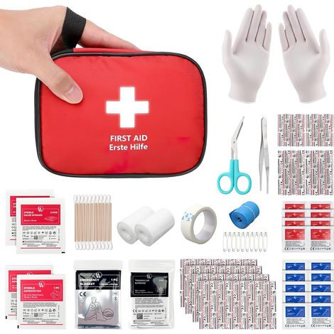 Mini Trousse Premier Secours 90 Pièces, Petite Trousse à Pharmacie, Kit Premier Secours pour Voiture Maison Lieu de Travail Voyage Camping Randonnée et Sports en Plein Air (1/5)