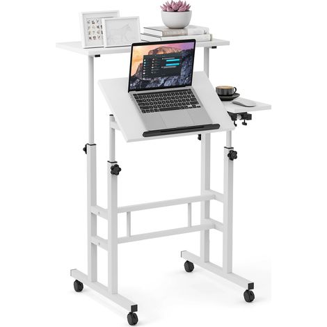 COSTWAY Mobile Standing Desk Laptop Cart with Flip-over Desktop