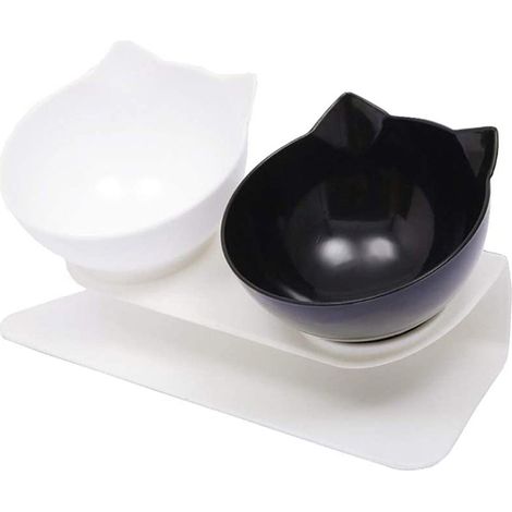 2 gamelles pour chat avec support incliné, protection du cou, design ergonomique, pour chats et petits chiens (1/5)