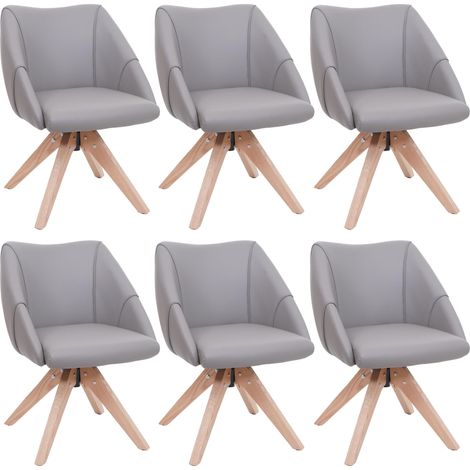 Set da 6 sedie da sala pranzo HHG-525, poltroncina da cucina, imbottita girevole, in legno e ecopelle, grigio chiaro