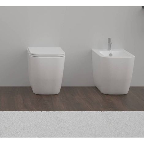 Sanitari Brio filomuro senza brida bianchi opachi con sedile (1/3)