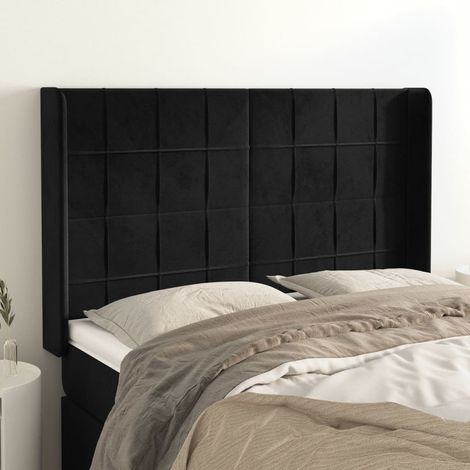 Tête de lit avec oreilles en velours noir, hauteur réglable, 147 x 16 x 118/128 cm, 20.15kg - PANGIVO (1/5)
