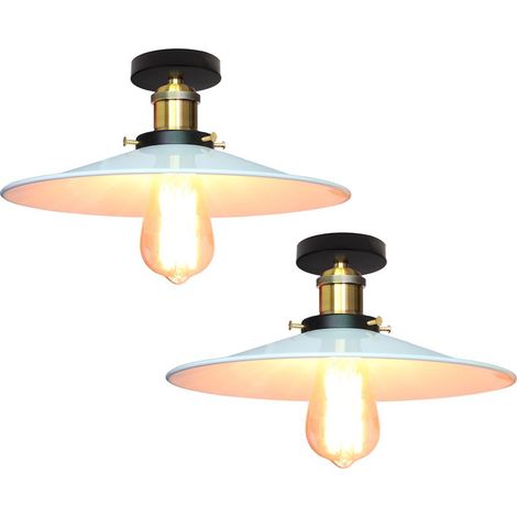 2X Lampe De Plafond En Métal Antique 26CM Plafonnier Rétro Vintage E27 60W Pour Salon, Salle À Manger, Bar, Cafétéria, Restaurant (Blanc) (1/5)
