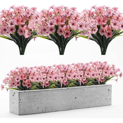 Cinco ramos de flores artificiales de plástico, 1 juego, plantas artificiales, decoraciones para jardines, balcones, ventanas y jardineras. (1/3)