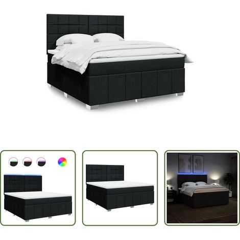 vidaXL LED-Beleuchtung -  Boxspringbett mit Matratze Schwarz 180x200 cm Stoff (1/5)