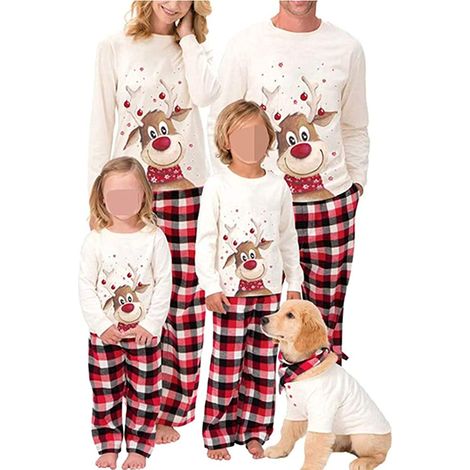 Ensembles de pyjamas de Noël assortis pour toute la famille, motif cerf, pyjamas à carreaux pour bébés, adultes et enfants. Vêtements de nuit de Noël pour les fêtes. (1/5)