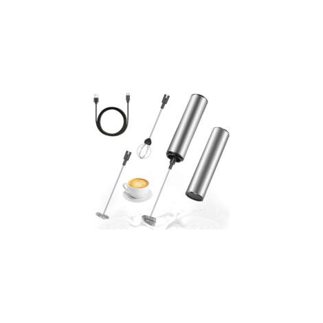 Mousseur à Lait Électrique, Mousseur de Lait Rechargeable USB et Mini Batteur avec Dual Fouet Tête, Mélangeur Acier Inoxydable pour Café Crème Cappuccino Latte Cocktails Jus，
