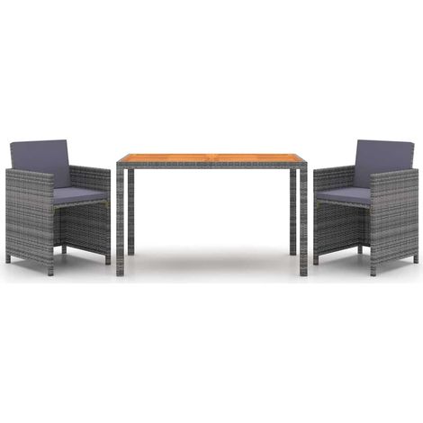 Set da Pranzo da Giardino 3 pz Salotto da Giardino con Cuscini Polyrattan Grigio (1/5)