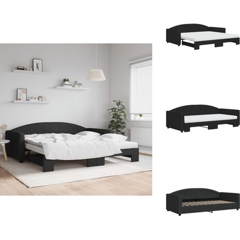 Tagesbett Ausziehbar mit Matratzen Schwarz 100x200 cm Stoff - Ausziehbares Tagesbett - Ausziehbare Tagesbetten - Schlafbett - Gästebett (1/5)