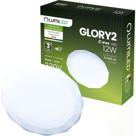 Lámpara de techo LED de superficie 12W IP44 Redonda GLORY 2 DIAMOND 26cm LUMILED (1/5)