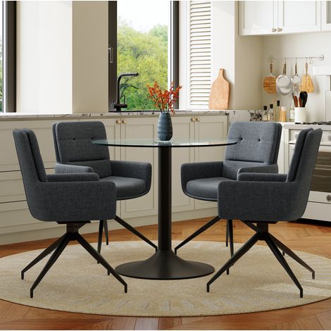 Table de salle à manger ronde 85x85 cm en verre et métal noir, 4 chaises pivotantes – MEUBLIV (1/5)