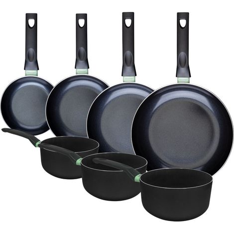 Ensemble de 4 poêles de 16, 20, 24 et 28 cm et 3 casseroles 16, 18 et 20 cm Fackelmann Brandao (1/5)
