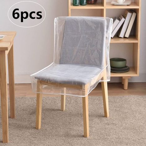 Lot de 6 housses de chaise en plastique pour salle à manger, imperméables en PVC transparent avec dossiers, protègent la chaise contre les taches, les déversements, les rayures et la poussière (1/5)