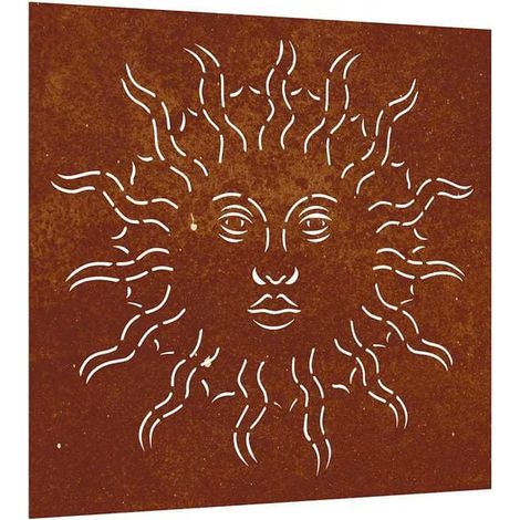 Décoration murale de jardin, 55 x 55 cm, motif soleil en acier Corten (1/5)