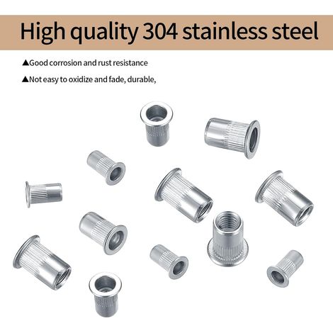 Lot de 9 - Ecrous À Riveter M5 M6 M8 À Tête Plate En Acier Inoxydable 304 - Rivets Ronds À Tête Fraisée - Écrou À Rivets Aveugles Argenté (1/5)