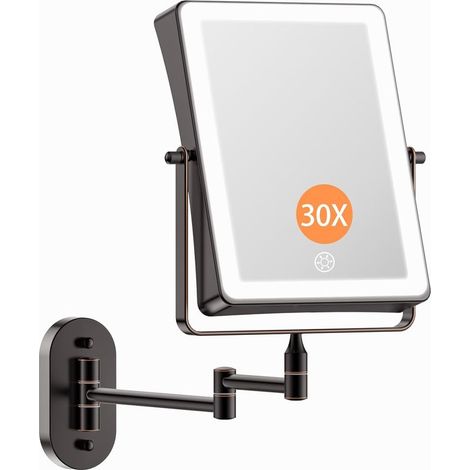 Miroir cosmétique rechargeable de 5000mAh avec éclairage LED, miroir de maquillage avec grossissement 1-/30X et interrupteur tactile à batterie, miroir de rasage à intensité variable 360° (1/5)