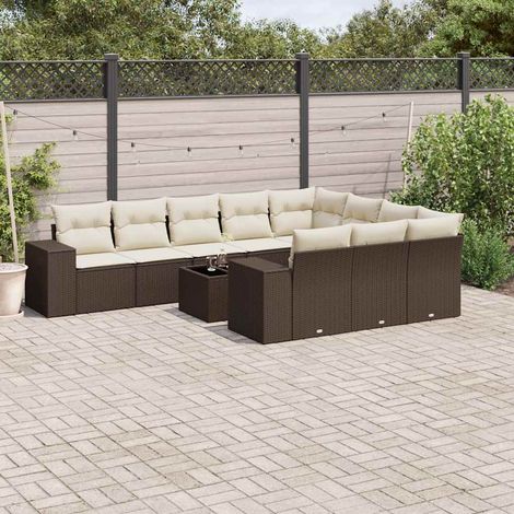 vidaXL Salon de jardin et coussins 11 pcs marron résine tressée (1/5)