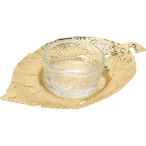 Porte-bougie métal doré feuille, support chandelier Noël, décoration table fête ornement. (1/5)