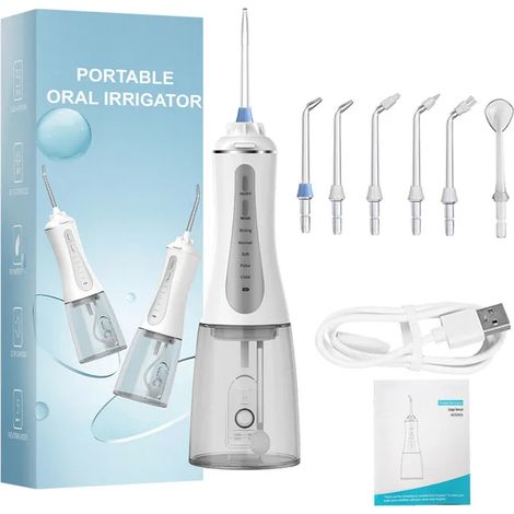 Jet Dentaire Hydropulsuer,Irrigateur Oral Professionnel IPX7 Étanche,6 Buses 5 Modes Detartreur Dentaire,Rechargeable (1/3)