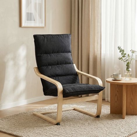 Fauteuil de salon moderne avec dossier haut rembourré, pieds en bois et revêtement en velours 67 x 83 x 105 cm Noir (1/5)