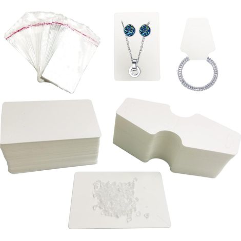Earring Display Card Necklace Display Card,200 Pieces Blank Paper Jewelry Tags with 100 Self-Sealing Pouches for Jewellery Display (White) (1/5)