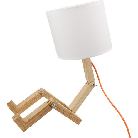 ALPINALUZ Lámpara de Mesa Madera Articulada y Pantalla Textil - Moderna Simplicidad Dormitorio y Estudio E27 (1/5)