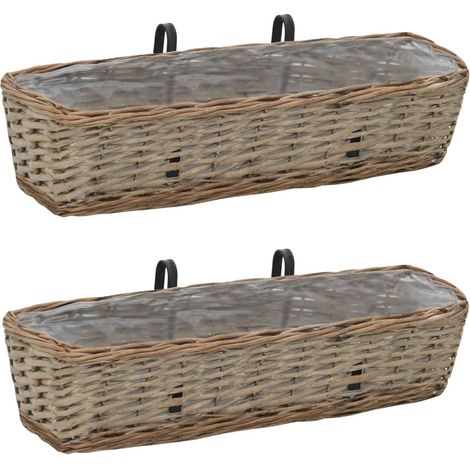 Pots de fleurs pour balcon, lot de 2, osier avec doublure en PE, 60 cm