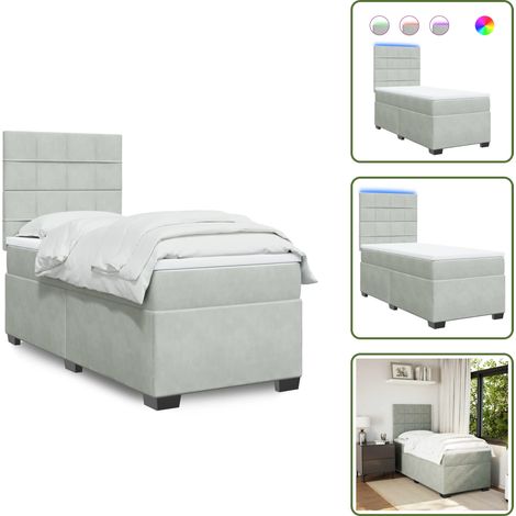 Boxspringbett mit Matratze Hellgrau 90x190 cm Samt - Boxspringbett - Doppelbett - Samtbett - LED Beleuchtung - Höhenverstellbares Kopfteil (1/5)