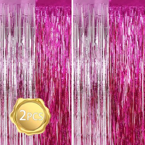 Lot de 2 Rideaux à franges, Aluminium, Rose vif, Découpable, Fête anniversaire (1/5)