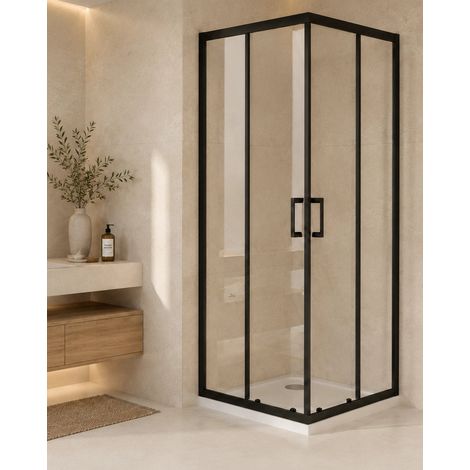 Box doccia 70x90 Nuvola Slim scorrevole 6 mm trasparente nero H 190 (1/5)