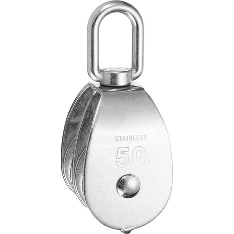 Poulie Double, 1Pcs M50 Acier Inoxydable 304 Poulie de Levage à Câble Métallique, Crochet Pivotant, Roue de Poulie Suspendue pour Entrepôt (1/5)