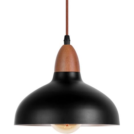 royaluxe- Suspension Lustre Rétro E27 Lustre En Bois, Abat-Jour En Métal Ø19CM, Plafonnier Moderne Pour Salle À Manger Chambre Café, Noir (1/5)