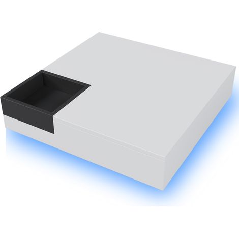 CAIziTable basse LED laquée blanc noir rangement amovible 72x72x30 cm (1/5)