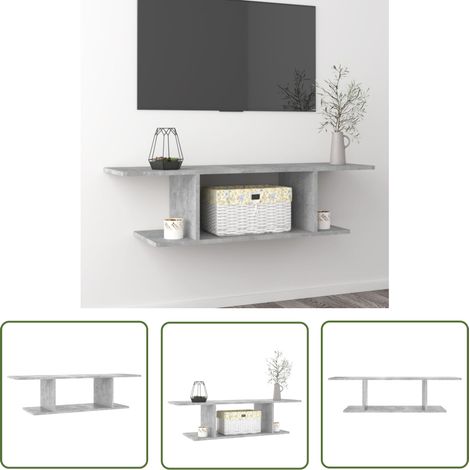 The Living Store Meuble TV mural Gris béton 103x30x26,5 cm - Meubles Tv Murale - Meuble Tv Gris - Meuble Tv Suspendue - Rangement Tv - Support Tv Mural (1/5)