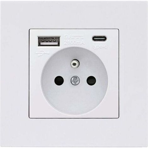 French Type-C + USB 16A Type 86 socket panel, number of sockets: 2 holes, number of USB ports: 1, number of Type-C ports: 1, secure and firm (white square)